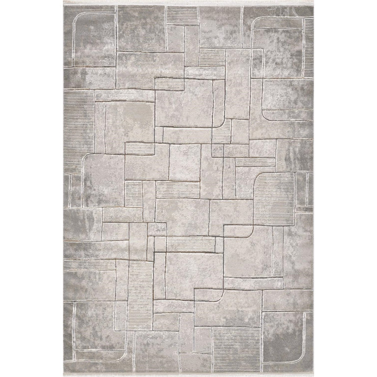 Aegean House Frida Grey Geometric Polyester Machine Made Area Rug